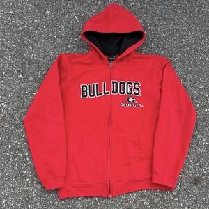 Georgia Bulldogs NCAA Red Full Zip Hoodie Youth XL 18 Gen2 Spellout Logo